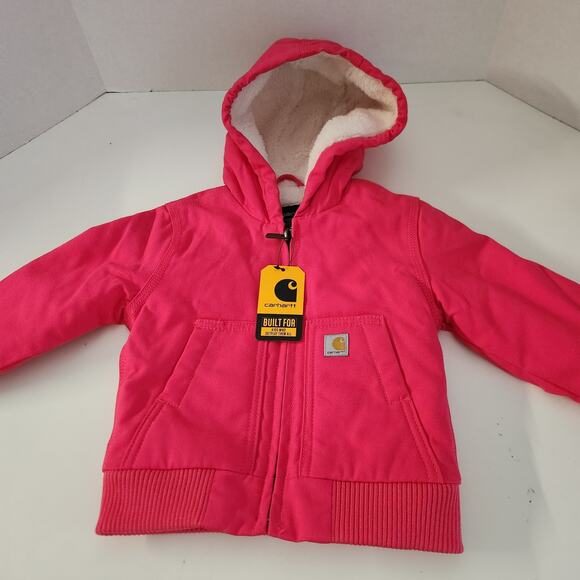 Carhartt Girls' Zip Front Canvas Insulated Hooded Jacket, Dark Pink 12 months - Picture 2 of 6